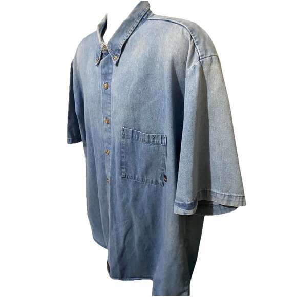 Dickies Short Sleeve Workwear Shirt Men's Size 3XL Faded Blue Denim Button-up - Picture 5 of 11
